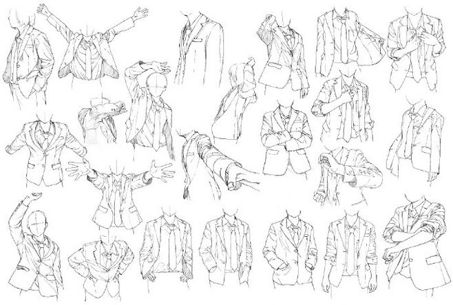 #SAI资源库# 动漫西装男性的动态&衣服褶皱,记住是顺着衣服形状的走向画褶皱哒~自己收藏,转需~